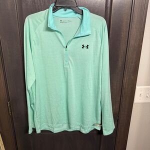 Under Armour Mens Large Mint Green Heathered‎ Quarter Zip Pullover Long Sleeve